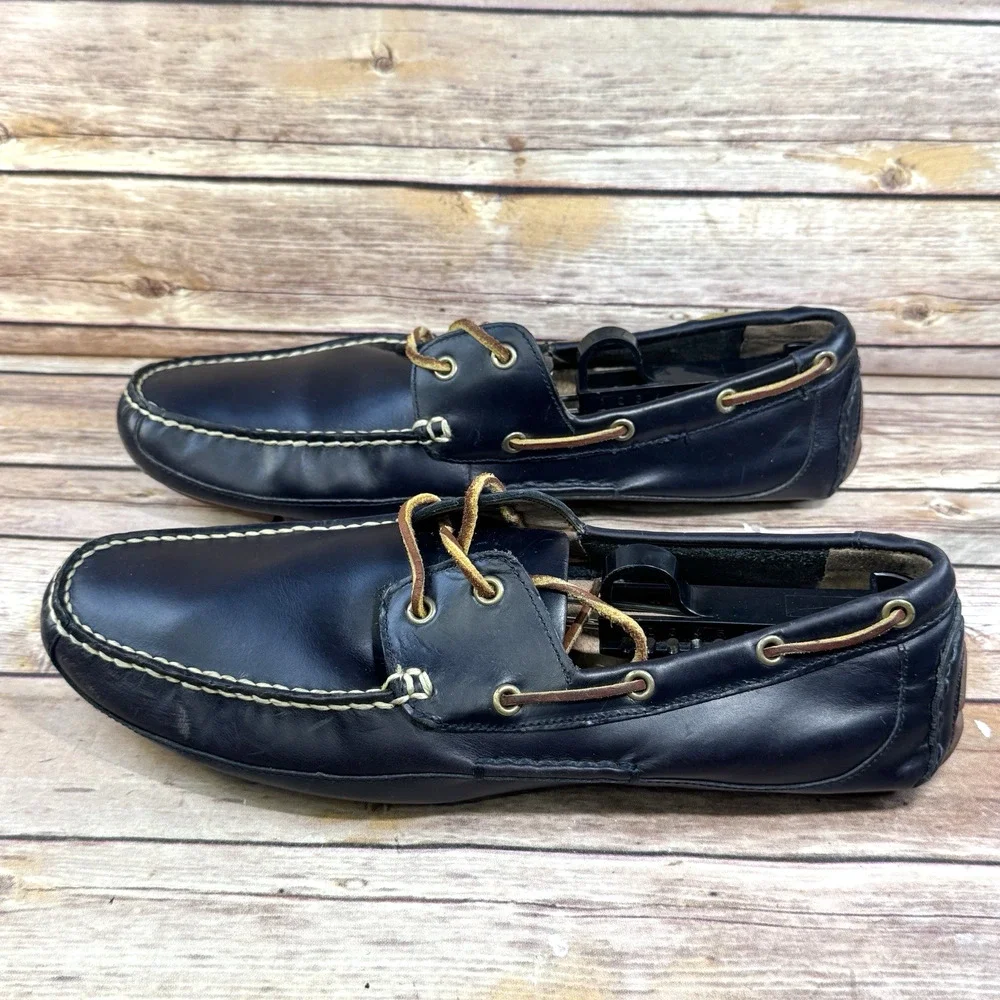 Polo Ralph Lauren Mens Black Leather Broderick Nautical Lace Up Boat Shoes 11.5D